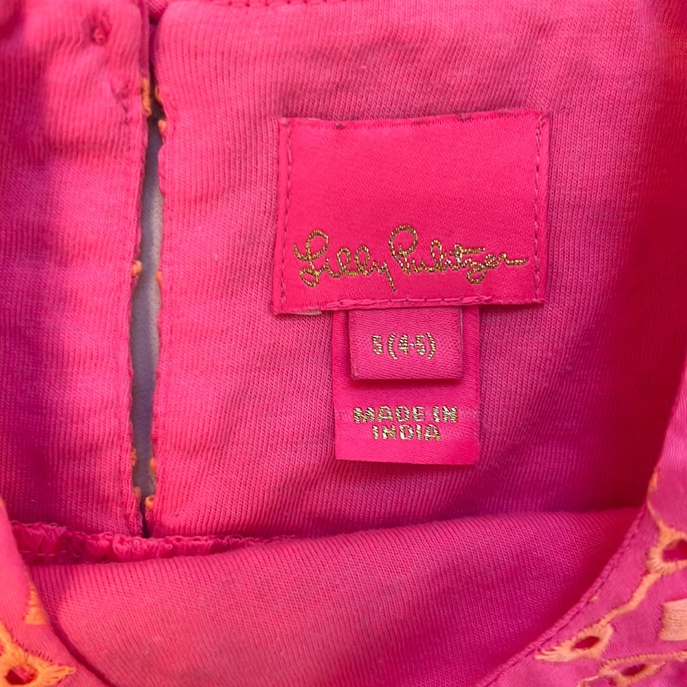 Lilly Pulitzer girls dress size small pink dress with orange eyelet detail. - Picture 7 of 11
